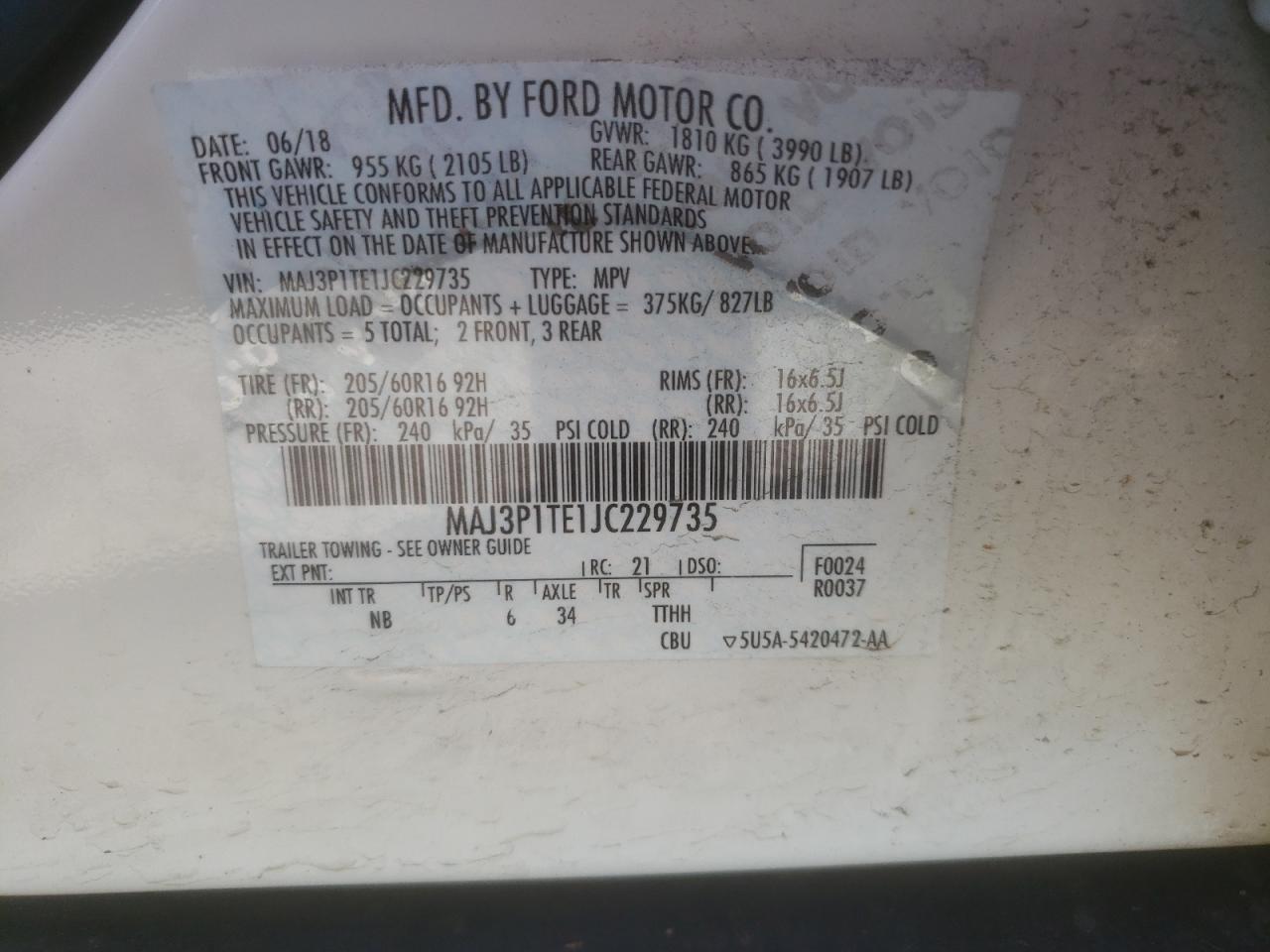 2018 Ford EcoSport VIN MAJ3P1TE1JC229735 Copart auction photo, front end / side damage thumbnail 15