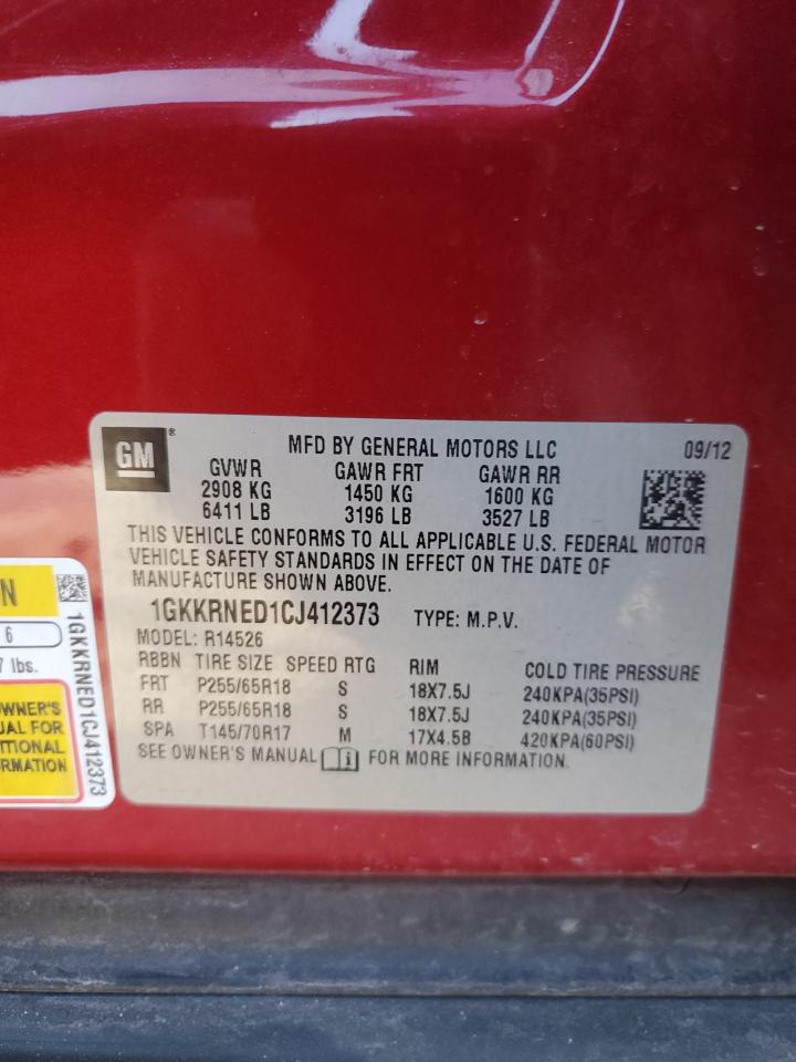 2012 GMC Acadia VIN 1GKKRNED1CJ412373 Copart auction photo, front end damage thumbnail 13