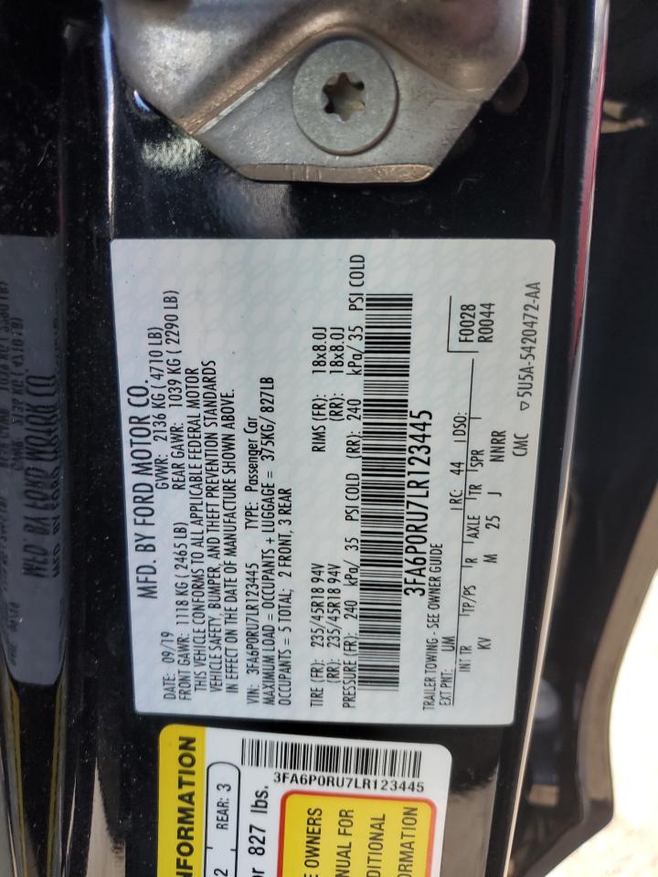 2020 Ford Fusion VIN 3FA6P0RU7LR123445 Copart auction photo, front end damage thumbnail 12
