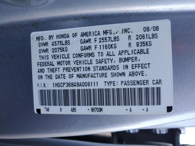 2009 Honda Accord VIN 1HGCP36849A006111 Copart auction photo, front end damage thumbnail 13