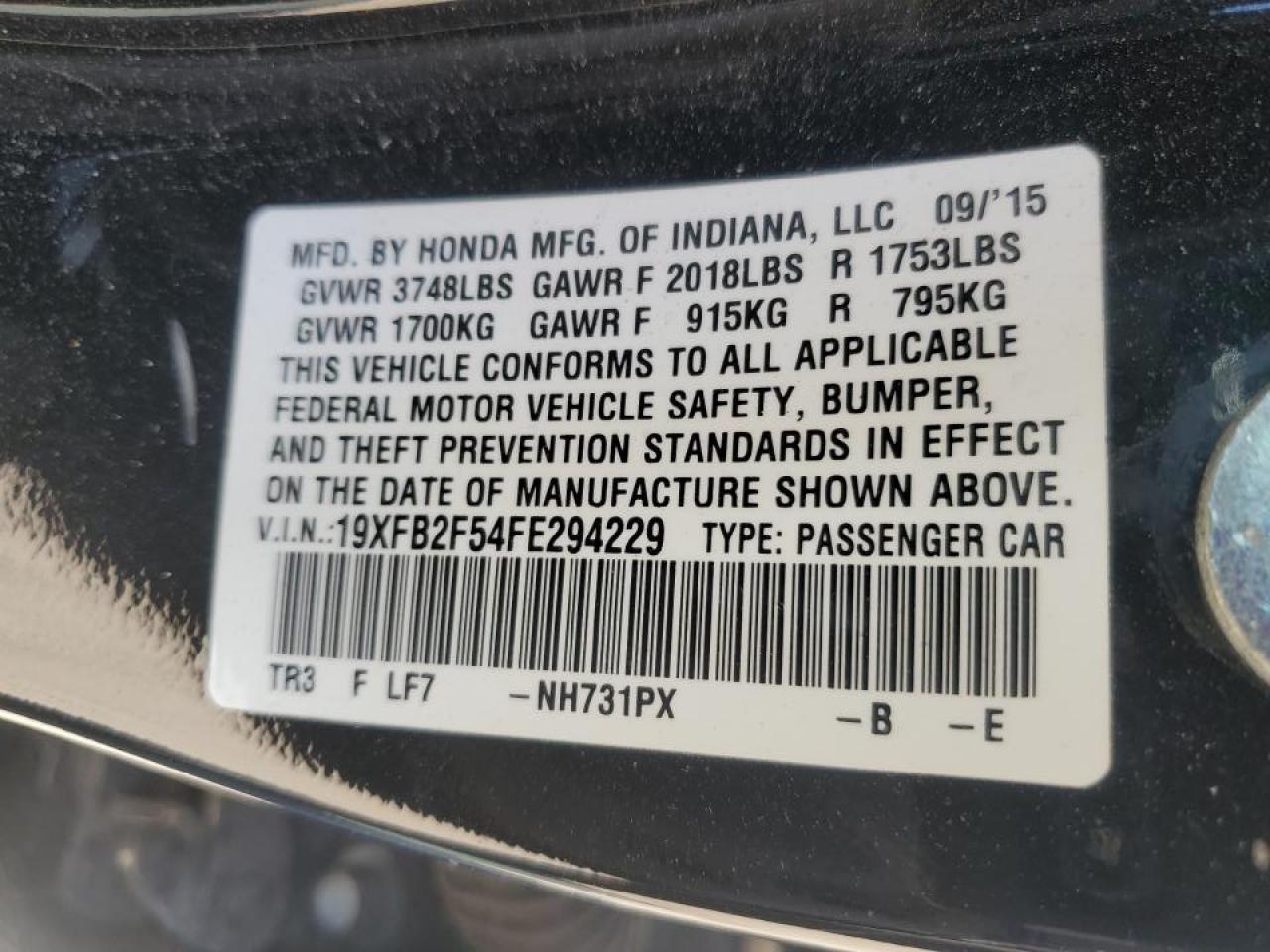 2015 Honda Civic VIN 19XFB2F54FE294229 Copart auction photo, side / rear end damage thumbnail 14