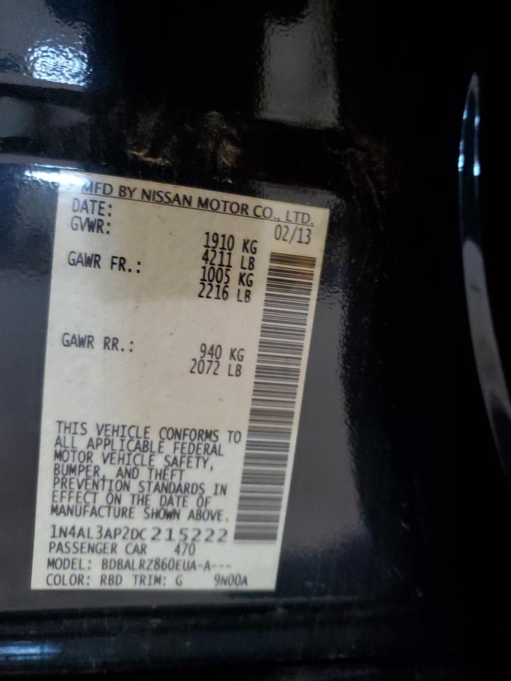 2013 Nissan Altima VIN 1N4AL3AP2DC215222 Copart auction photo, mechanical / top/roof damage thumbnail 15