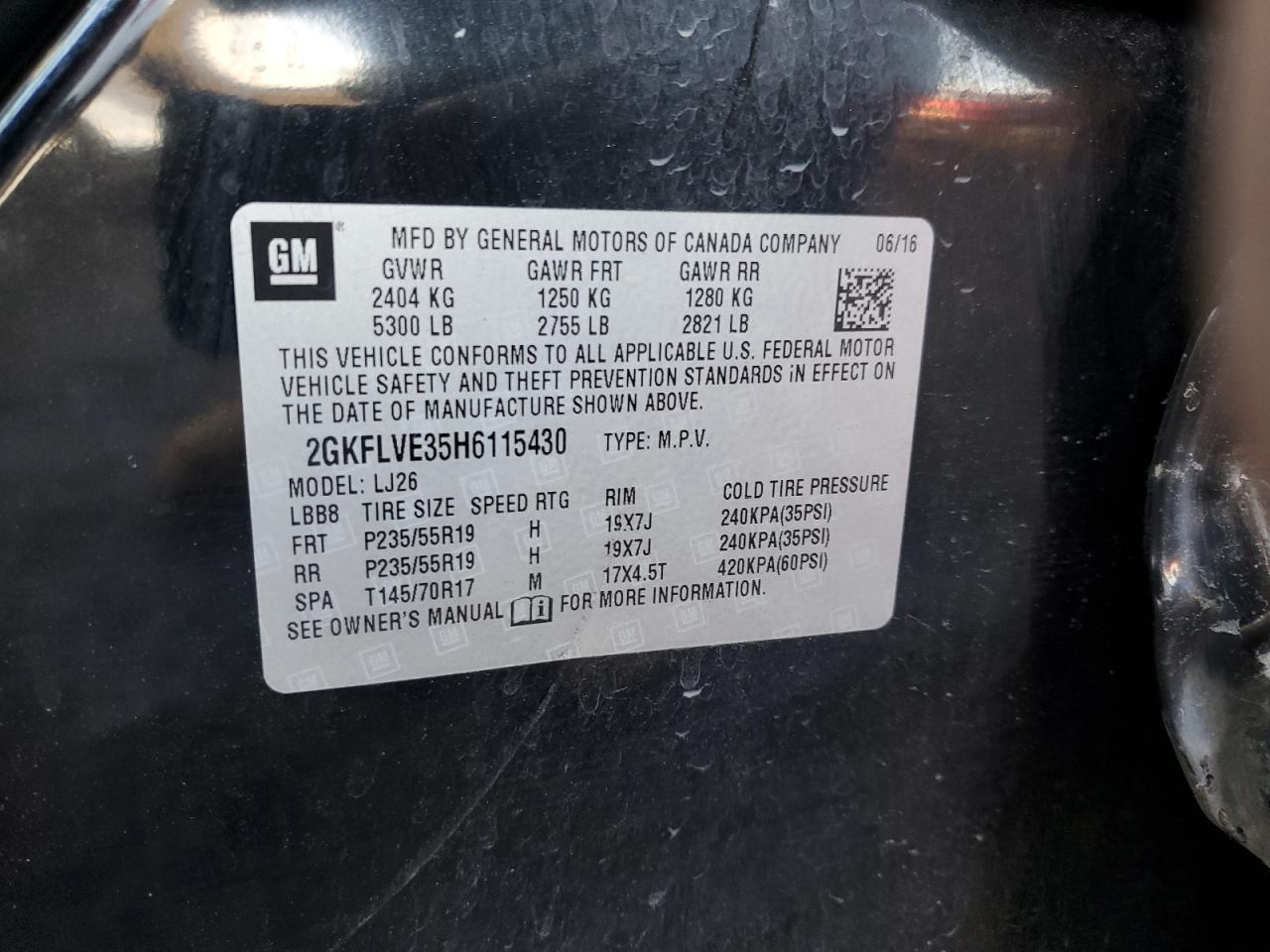 2017 GMC Terrain VIN 2GKFLVE35H6115430 Copart auction photo, side damage thumbnail 15