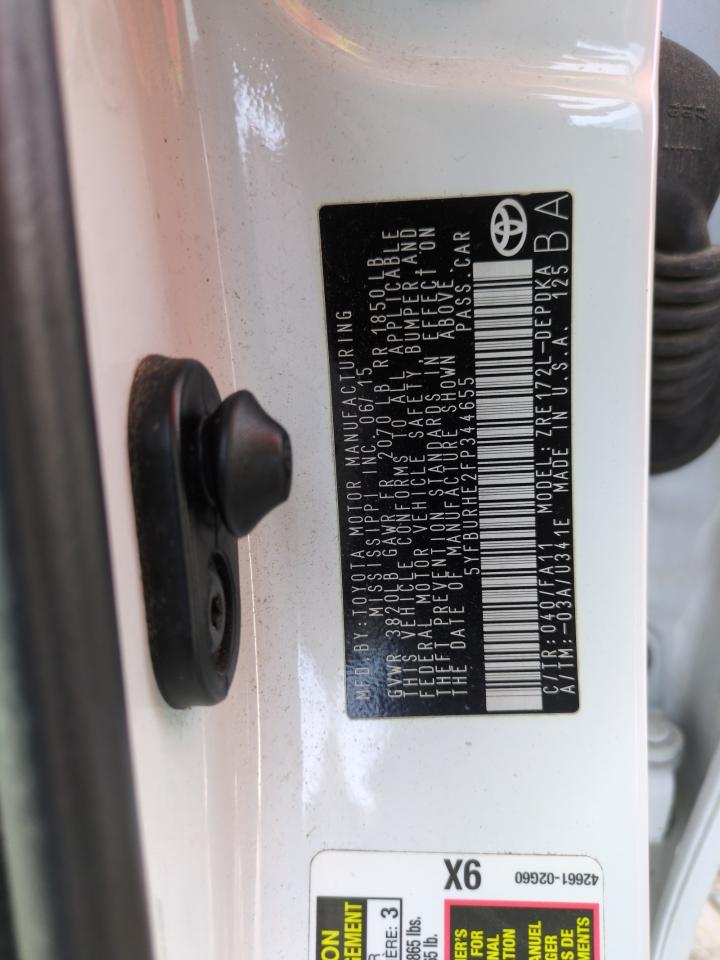 2015 Toyota Corolla VIN 5YFBURHE2FP344655 Copart auction photo, rear end damage thumbnail 12