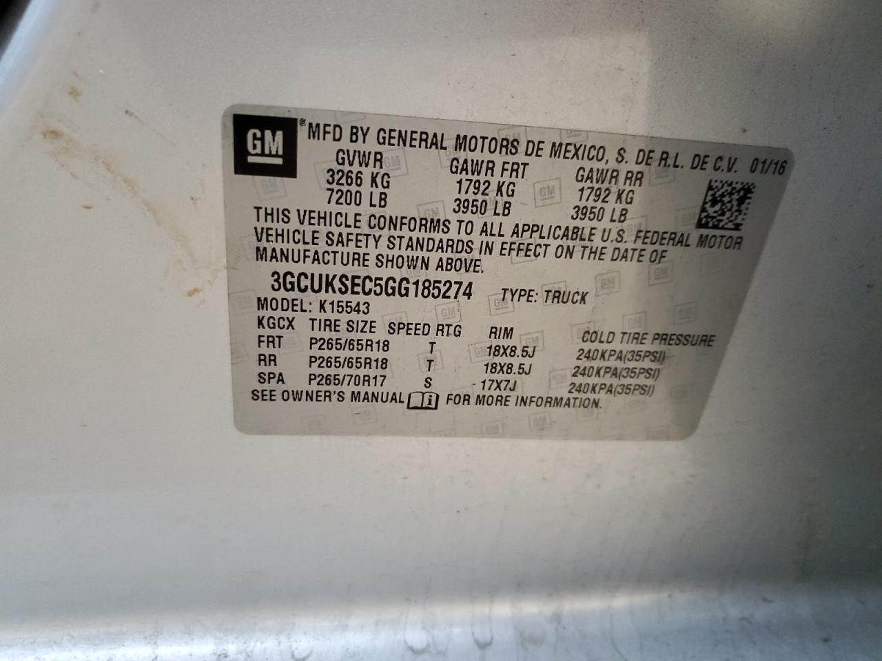 2016 Chevrolet Silverado VIN 3GCUKSEC5GG185274 Copart auction photo, all over / undercarriage damage thumbnail 14