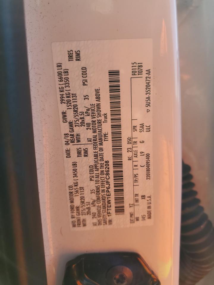 2018 Ford F-150 VIN 1FTEW1EP6JFC86208 Copart auction photo, front end damage thumbnail 14