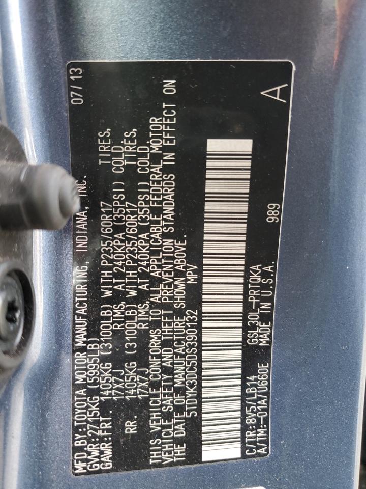 2013 Toyota Sienna VIN 5TDYK3DC5DS390132 Copart auction photo, rear end damage thumbnail 13
