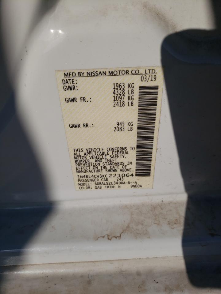 2019 Nissan Altima VIN 1N4BL4CV3KC221064 Copart auction photo, hail damage thumbnail 10