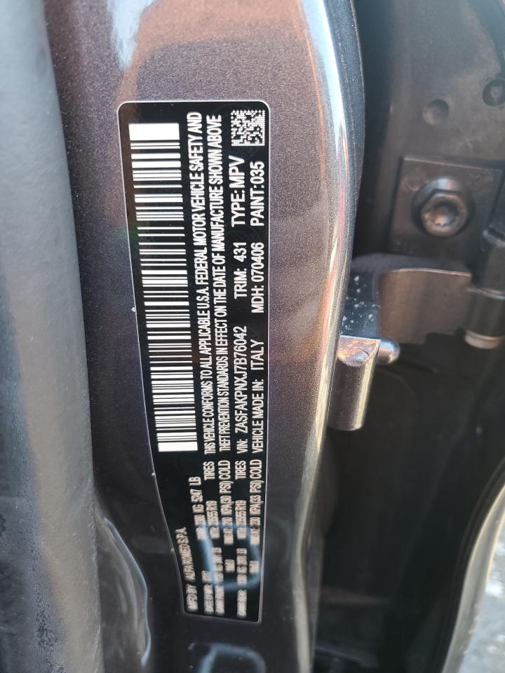 2018 Alfa Romeo Stelvio VIN ZASFAKPNXJ7B76042 Copart auction photo, side / front end damage thumbnail 15