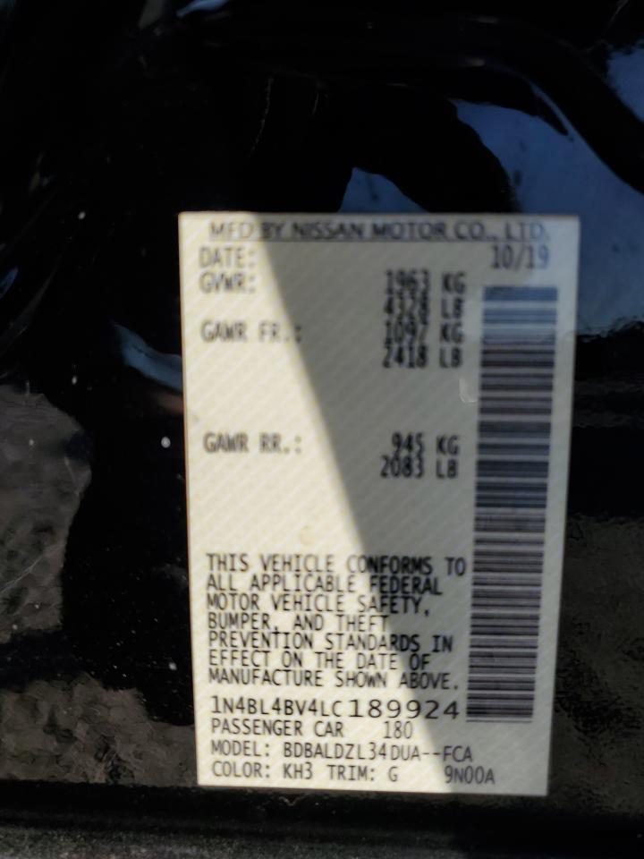 2020 Nissan Altima VIN 1N4BL4BV4LC189924 Copart auction photo, front end damage thumbnail 14