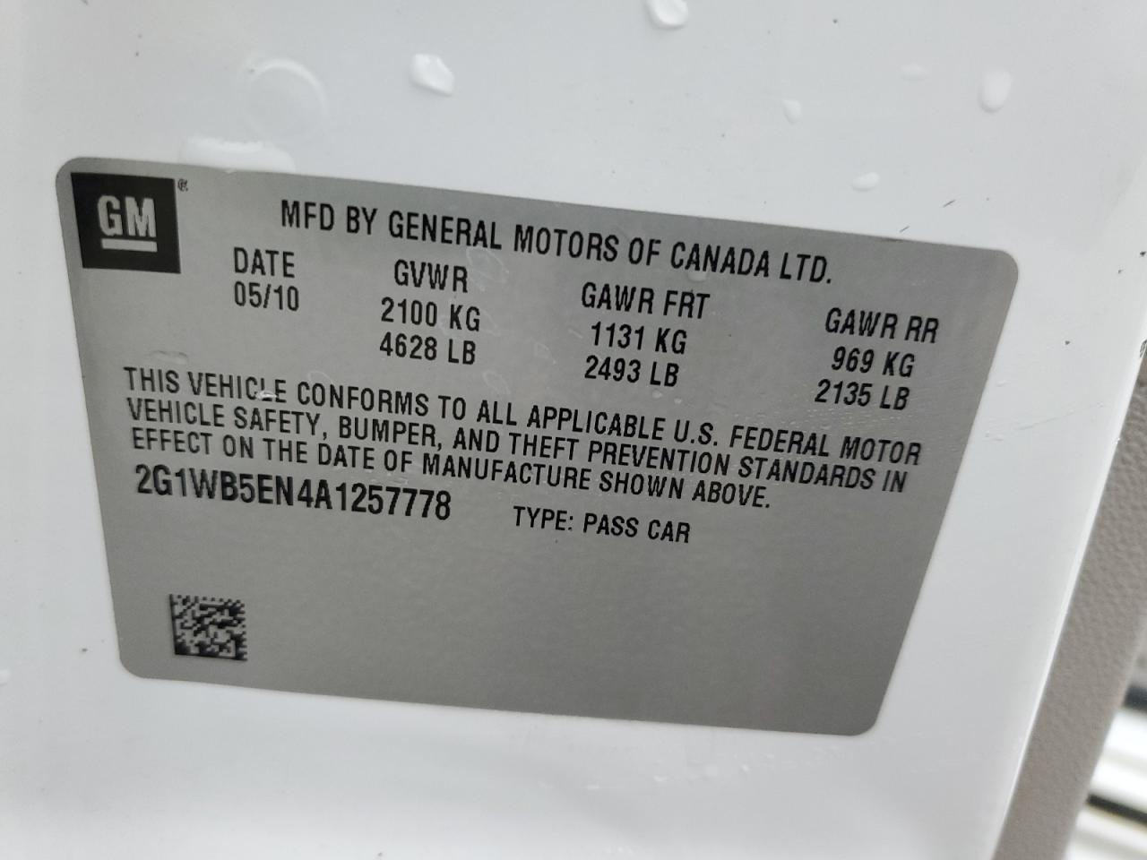 2010 Chevrolet Impala VIN 2G1WB5EN4A1257778 Copart auction photo, front end / rear end damage thumbnail 13