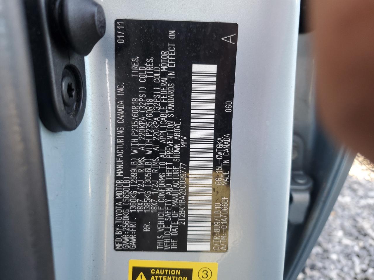2011 Lexus RX VIN 2T2BK1BA2BC099777 Copart auction photo, side damage thumbnail 14