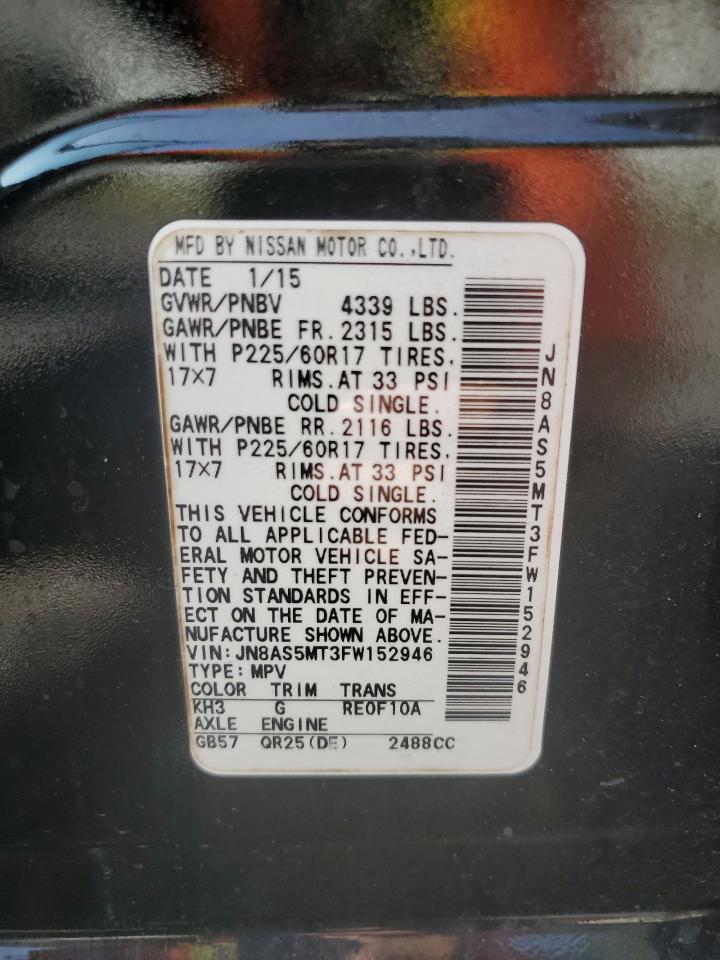 2015 Nissan Rogue VIN JN8AS5MT3FW152946 Copart auction photo, front end / side damage thumbnail 13