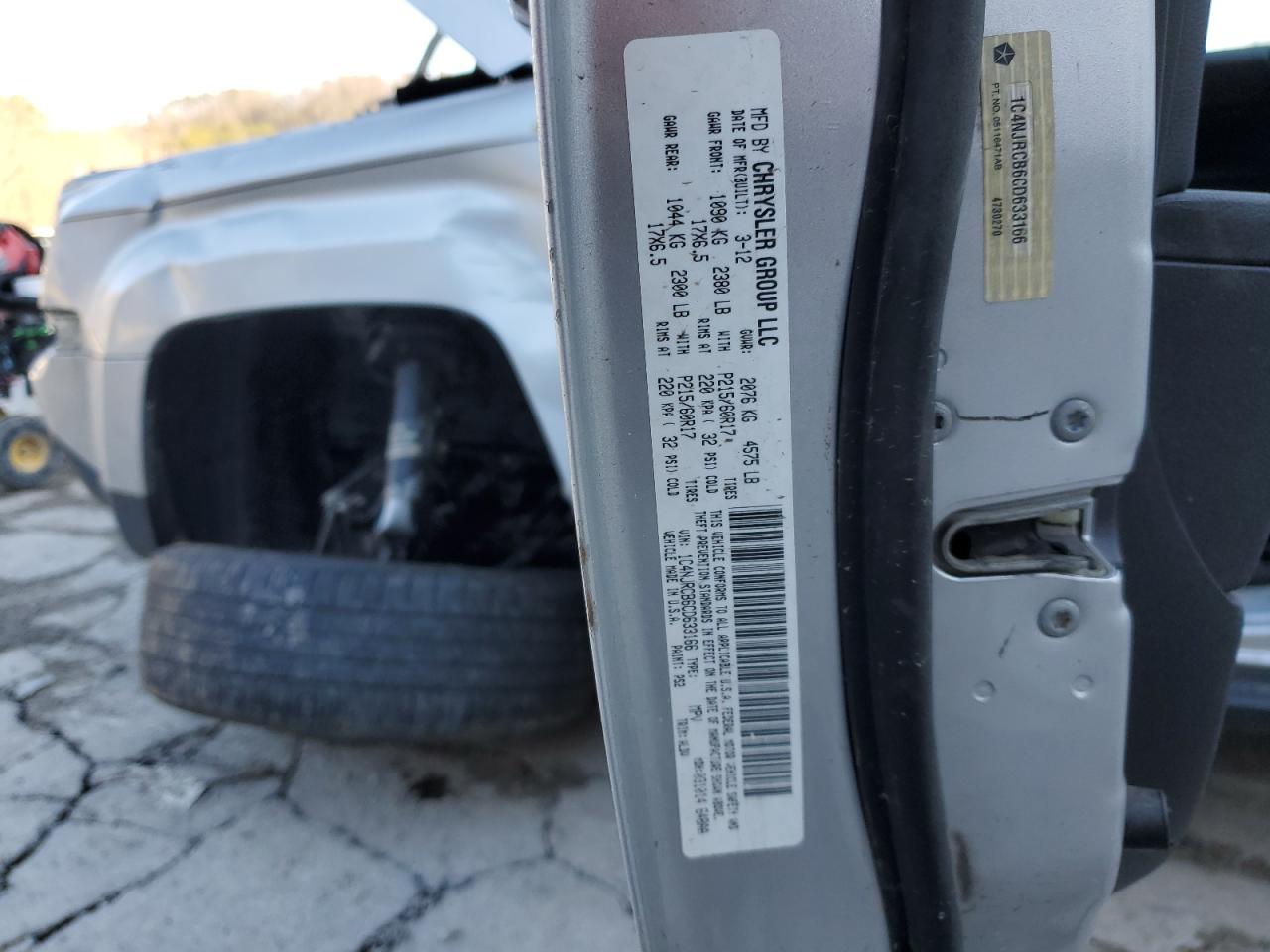 2012 Jeep Liberty (Patriot) VIN 1C4NJRCB6CD633166 Copart auction photo, rollover damage thumbnail 15