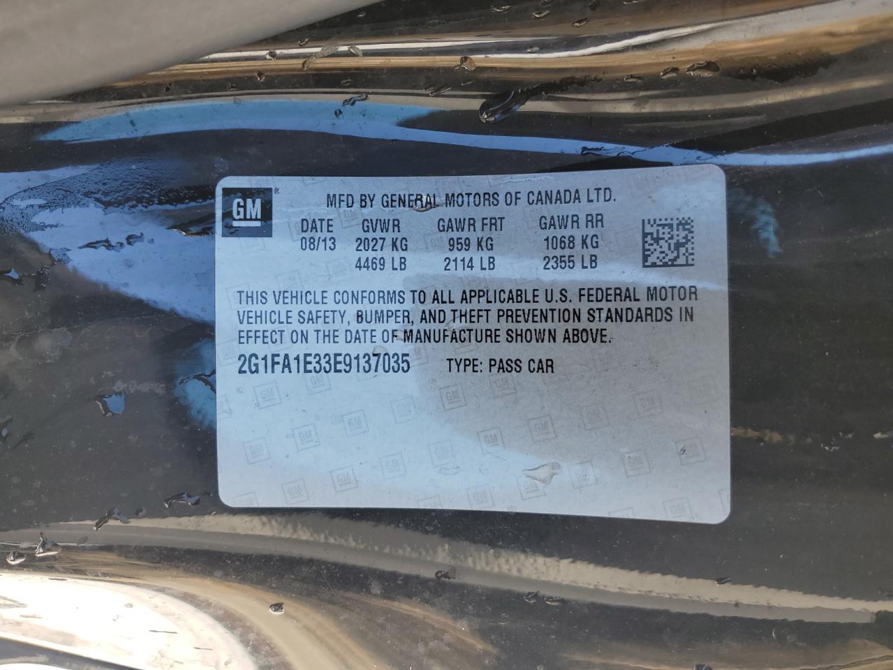 2014 Chevrolet Camaro VIN 2G1FA1E33E9137035 Copart auction photo, rear end damage thumbnail 12