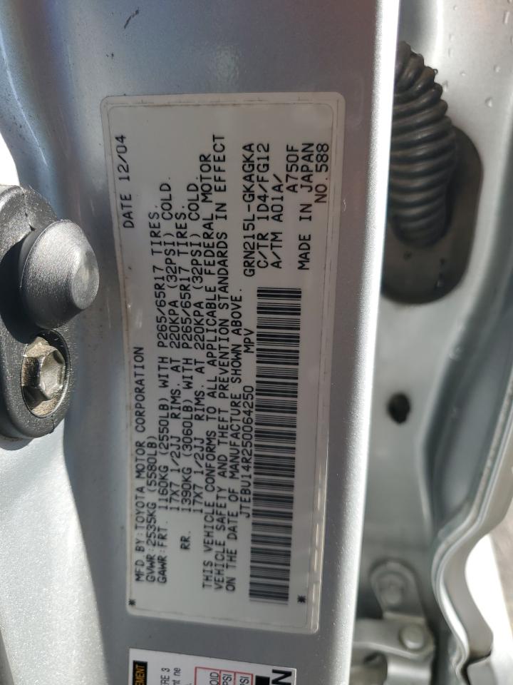 2005 Toyota 4Runner VIN JTEBU14R250064250 Copart auction photo, rear end / side damage thumbnail 13
