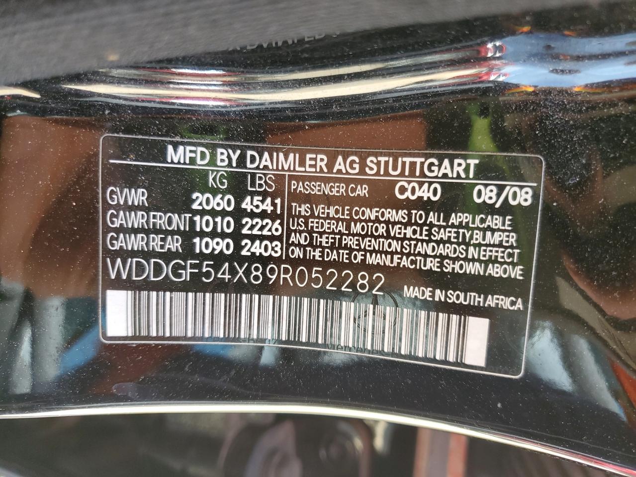 2009 Mercedes-Benz C-klasse VIN WDDGF54X89R052282 Copart auction photo, front end damage thumbnail 12