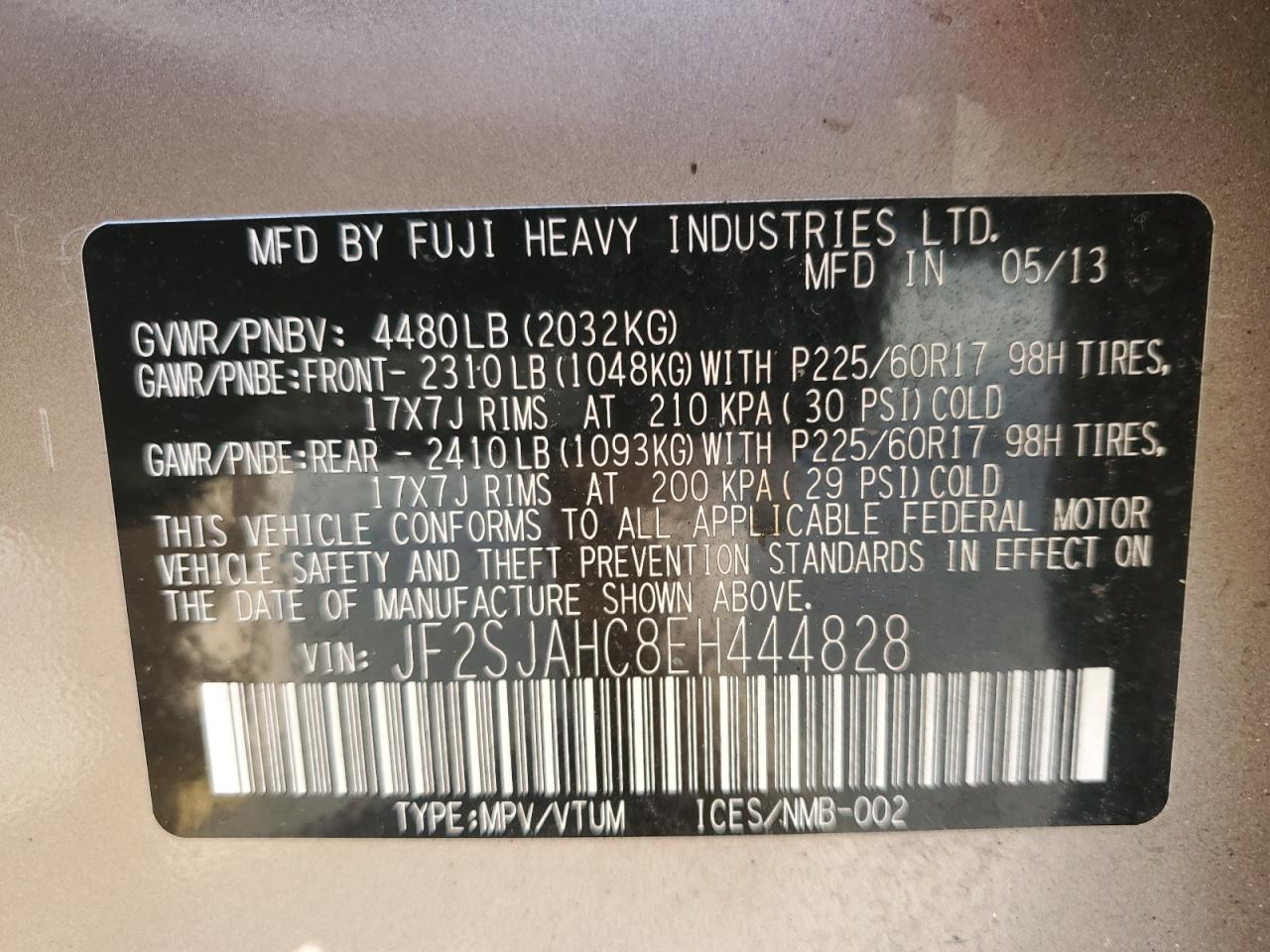 2014 Subaru Forester VIN JF2SJAHC8EH444828 Copart auction photo, front end / minor dent/scratches damage thumbnail 14