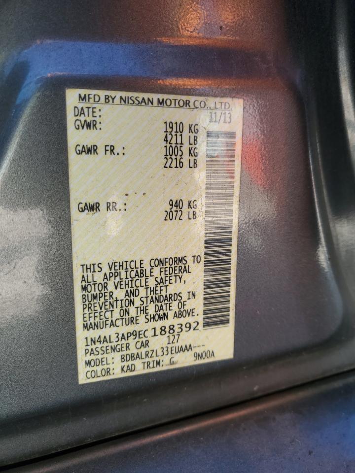 2014 Nissan Altima VIN 1N4AL3AP9EC188392 Copart auction photo, front end damage thumbnail 12