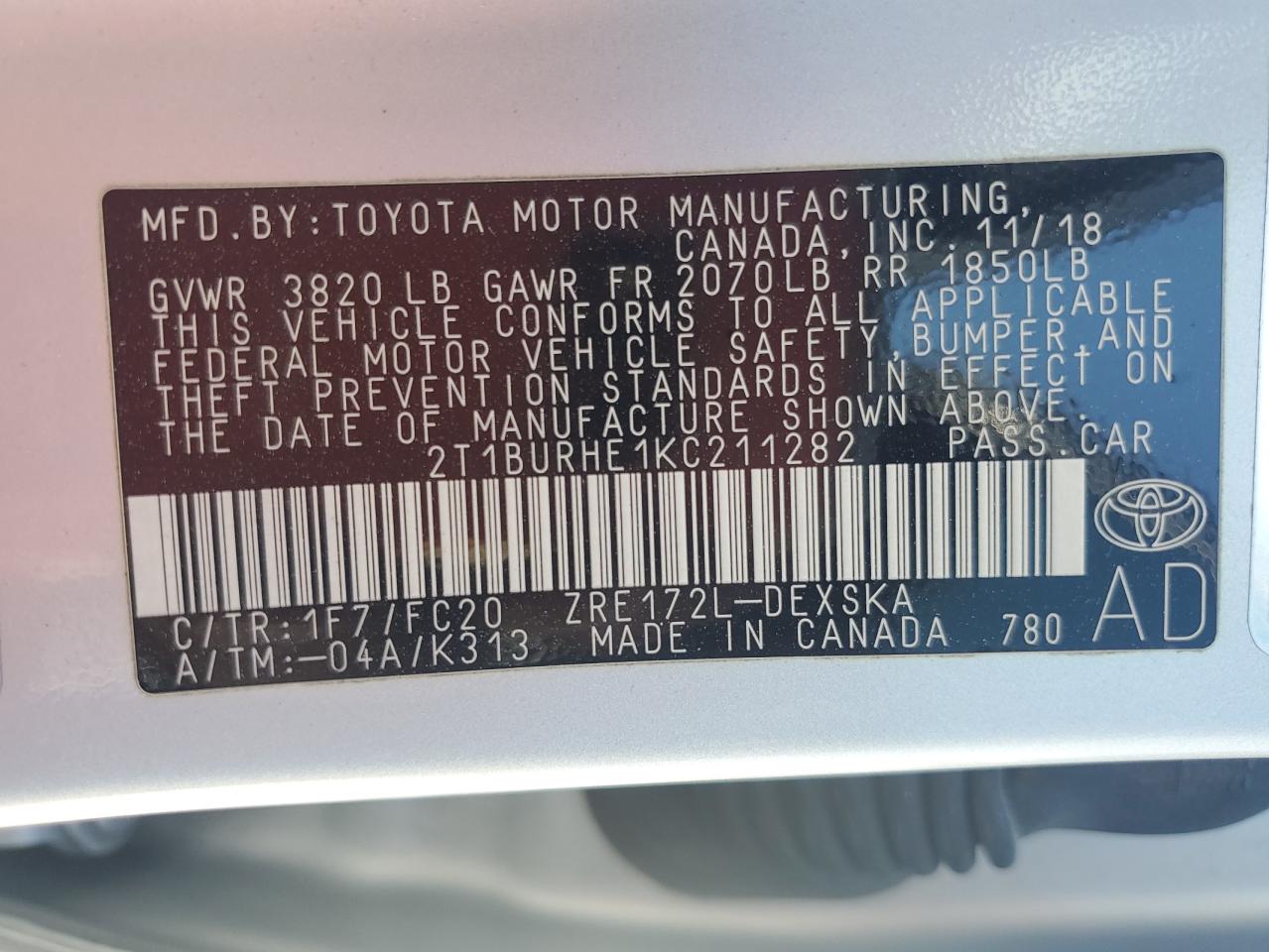 2019 Toyota Corolla VIN 2T1BURHE1KC211282 Copart auction photo, front end damage thumbnail 15