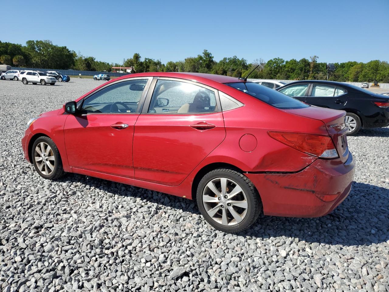 2013 Hyundai Accent VIN KMHCU4AE1DU338326 Copart auction photo, front end / rear end damage thumbnail 2