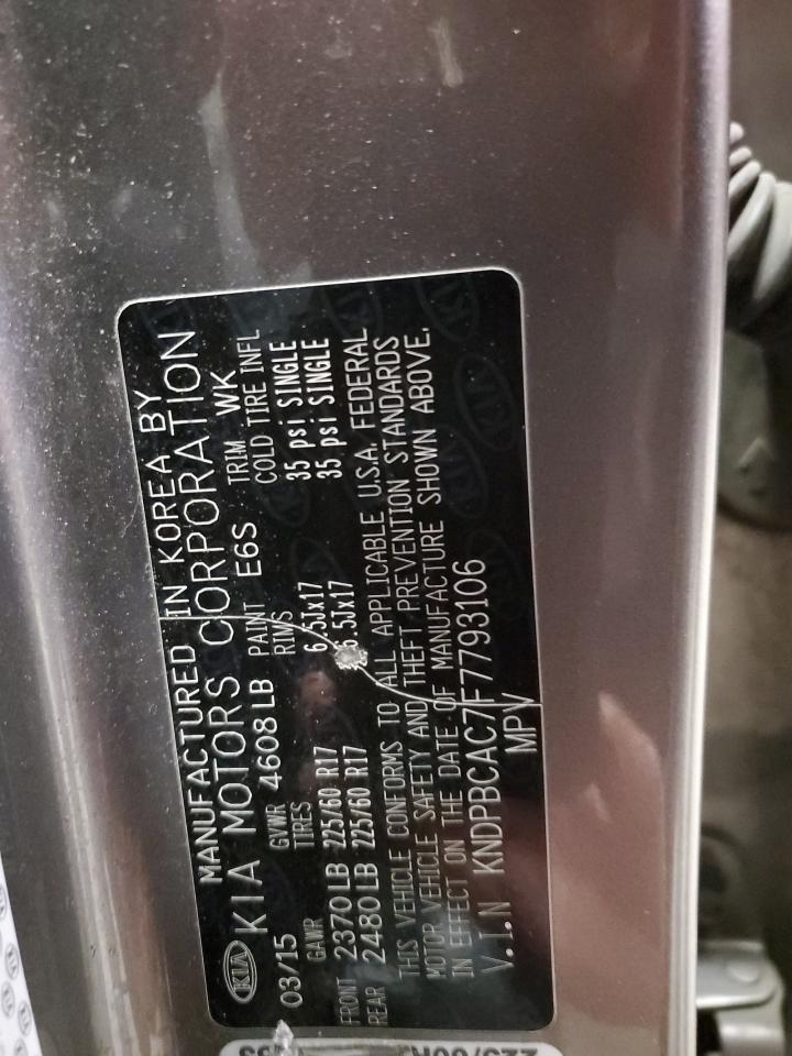 2015 KIA Sportage VIN KNDPBCAC7F7793106 Copart auction photo, front end / undercarriage damage thumbnail 14