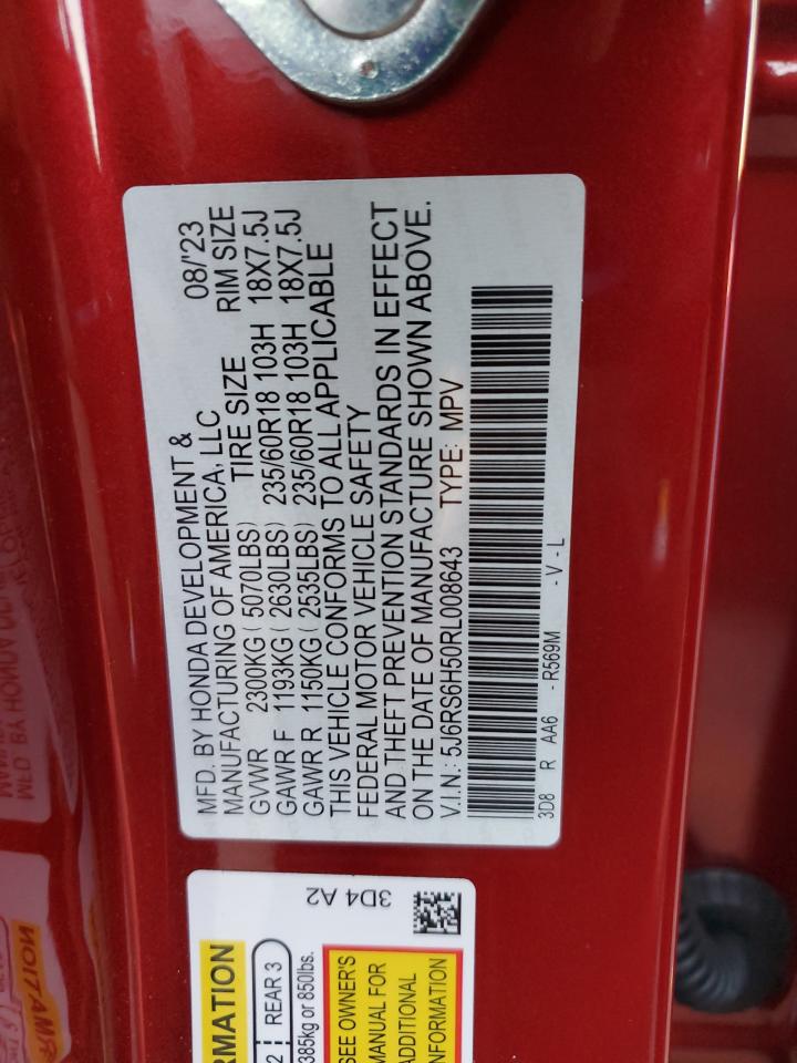 2024 Honda CR-V VIN 5J6RS6H50RL008643 Copart auction photo, front end / side damage thumbnail 15