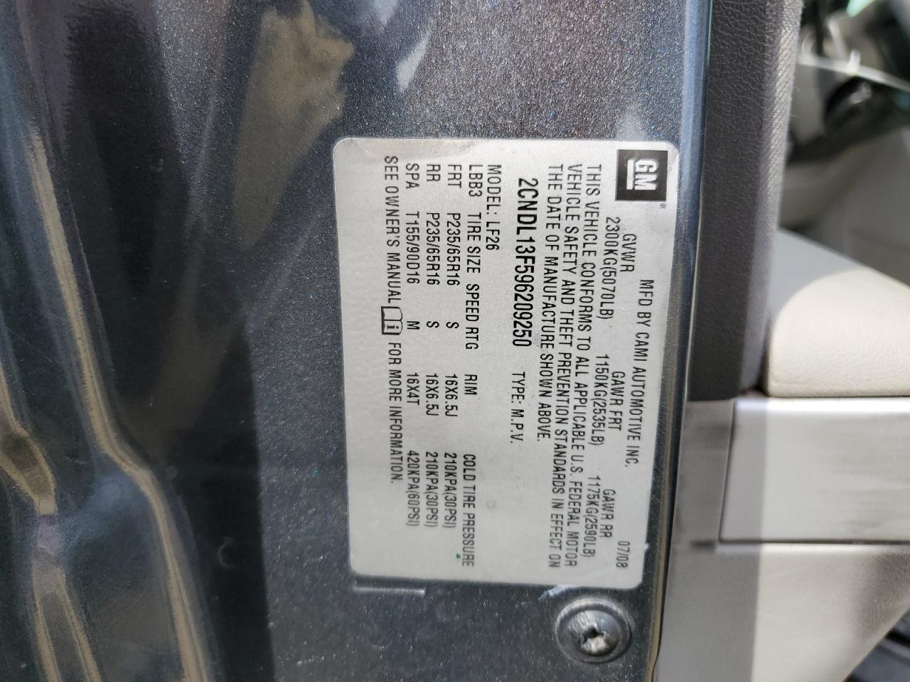 2009 Chevrolet Equinox VIN 2CNDL13F596209250 Copart auction photo, front end damage thumbnail 13