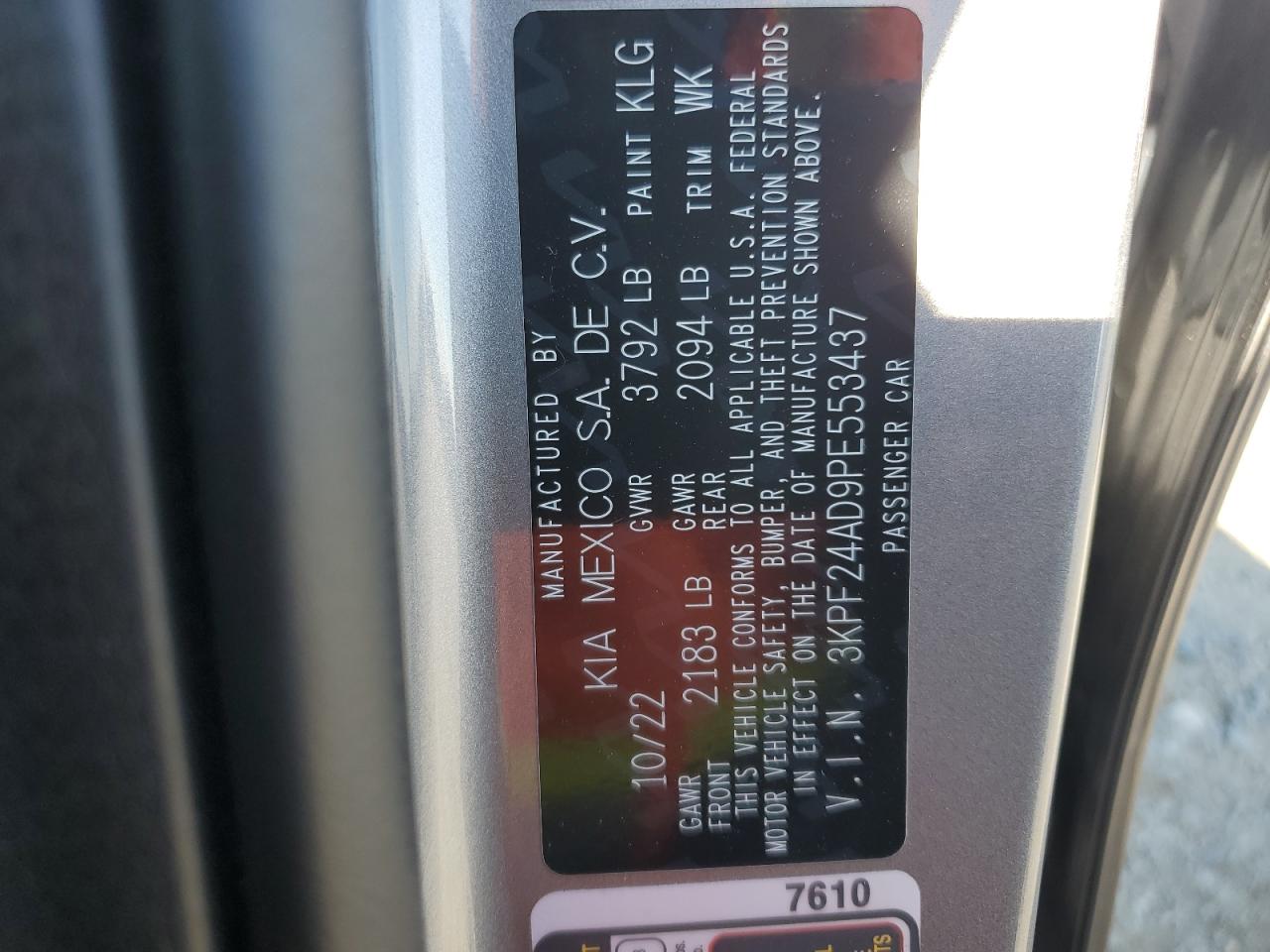 2023 KIA Forte VIN 3KPF24AD9PE553437 Copart auction photo, front end damage thumbnail 13