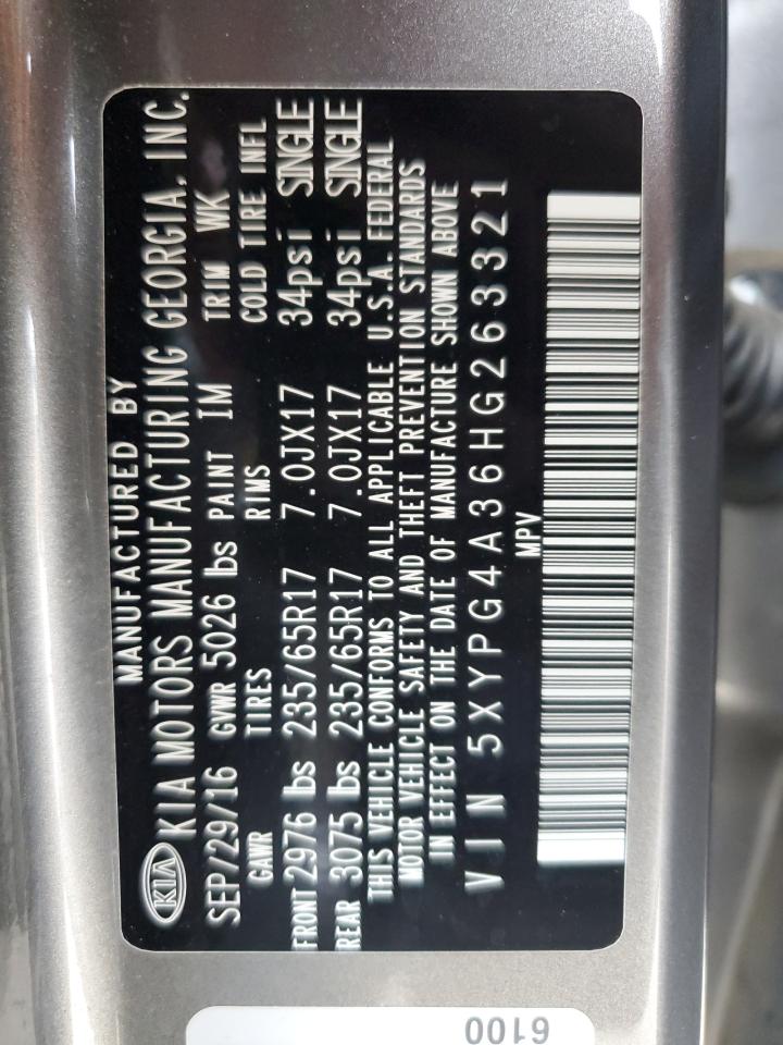 2017 KIA Sorento VIN 5XYPG4A36HG263321 Copart auction photo, front end / minor dent/scratches damage thumbnail 15