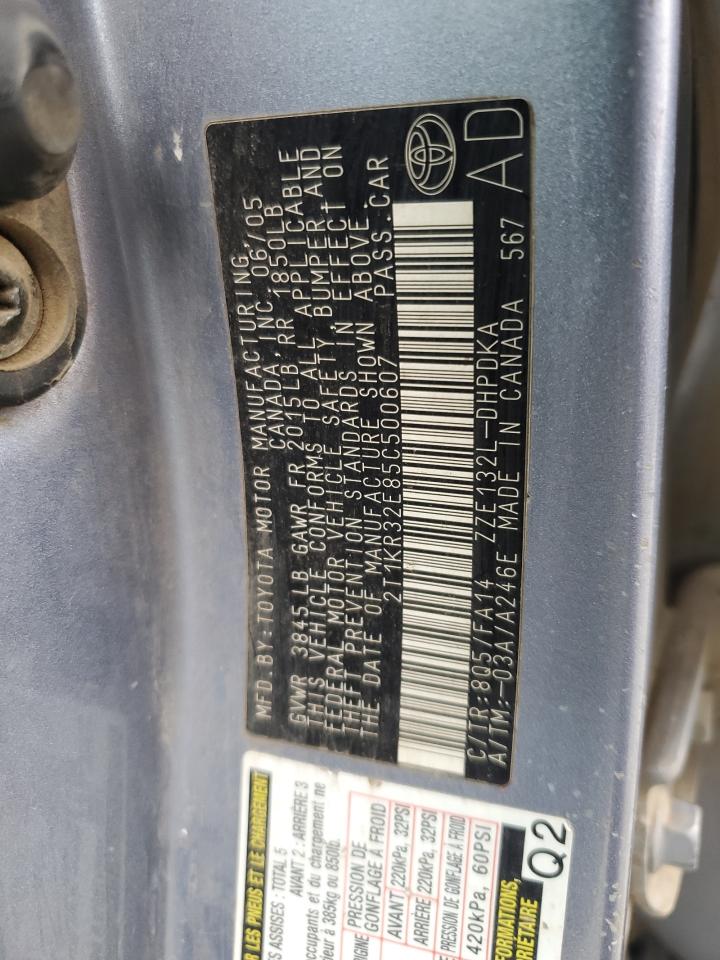 2005 Toyota Corolla VIN 2T1KR32E85C500607 Copart auction photo, minor dent/scratches damage thumbnail 12
