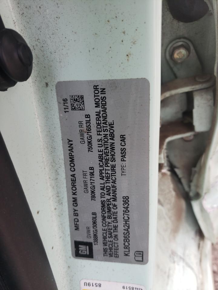 2017 Chevrolet Spark VIN KL8CB6SA2HC764368 Copart auction photo, side damage thumbnail 15
