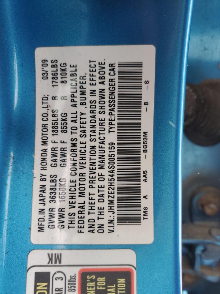 2010 Honda Insight VIN JHMZE2H54AS005159 Copart auction photo, front end / minor dent/scratches damage thumbnail 12