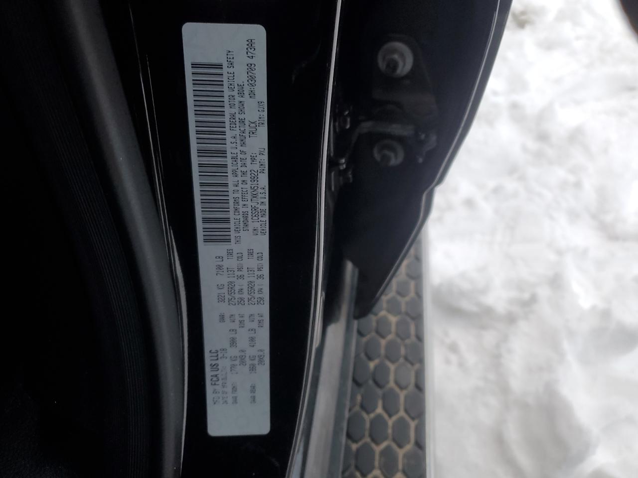 2019 RAM 1500 VIN 1C6SRFJTXKN519922 Copart auction photo, all over damage thumbnail 12