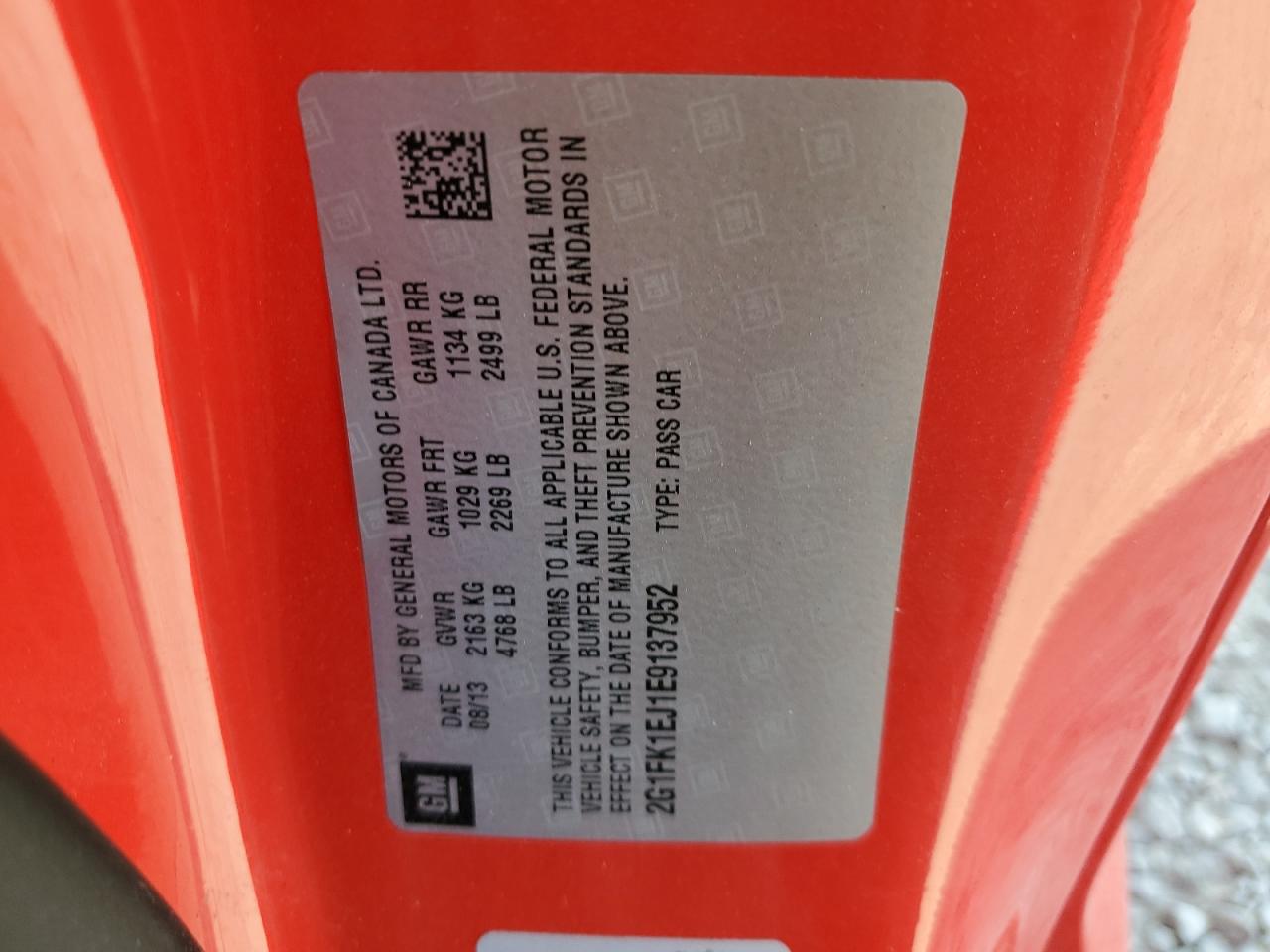 2014 Chevrolet Camaro VIN 2G1FK1EJ1E9137952 Copart auction photo, all over damage thumbnail 12