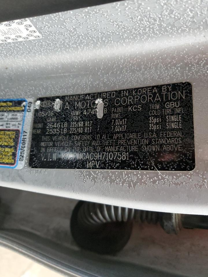 2017 KIA Sportage VIN KNDPMCAC9H7107581 Copart auction photo, front end damage thumbnail 15