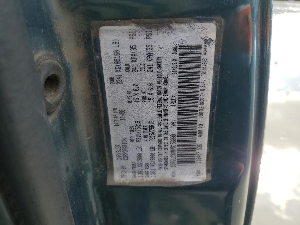 1997 Dodge Dakota VIN 1B7GL23X8VS156809 Copart auction photo, rear end damage thumbnail 12