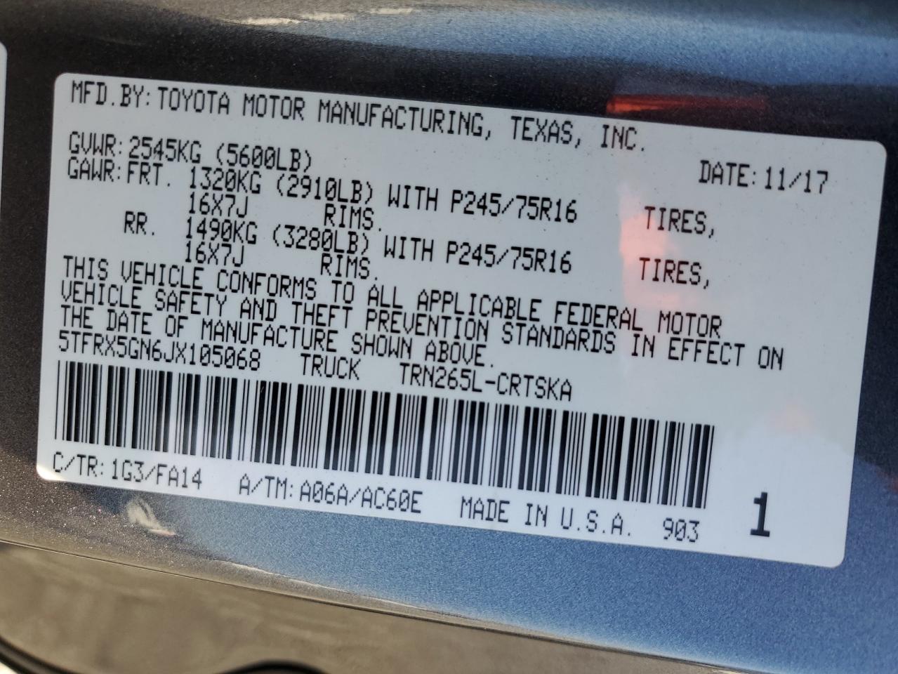 2018 Toyota Tacoma VIN 5TFRX5GN6JX105068 Copart auction photo, all over damage thumbnail 12