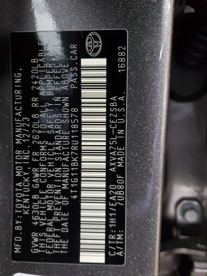 2024 Toyota Camry VIN 4T1G11BK7RU118578 Copart auction photo, side / front end damage thumbnail 12