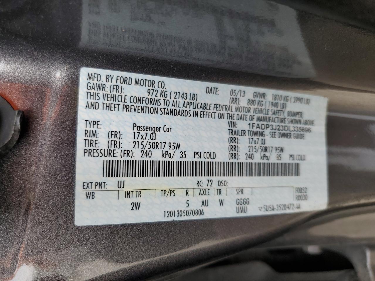 2013 Ford Focus VIN 1FADP3J23DL335696 Copart auction photo, rear end / front end damage thumbnail 12