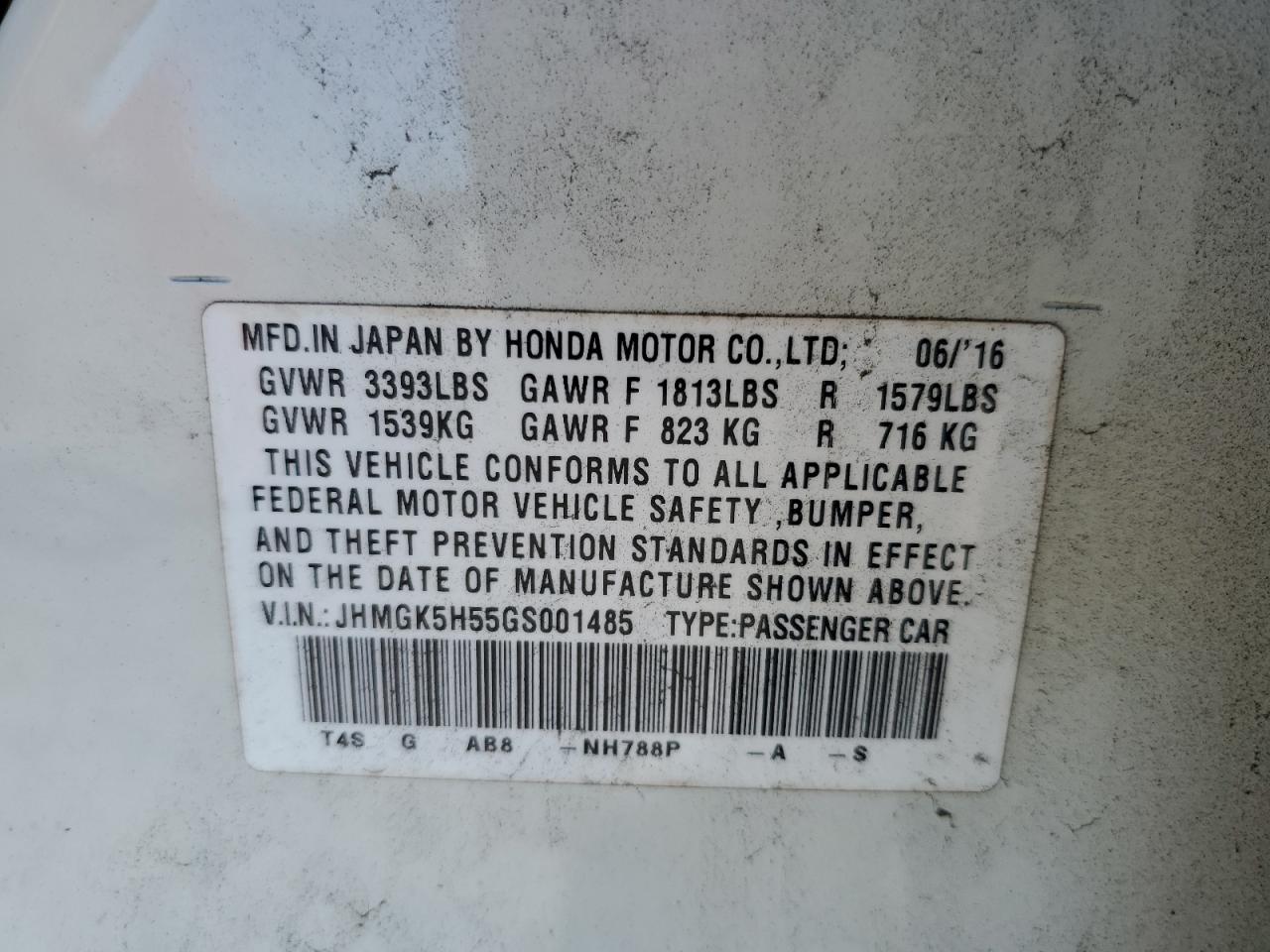 2016 Honda Fit VIN JHMGK5H55GS001485 Copart auction photo, rear end damage thumbnail 12