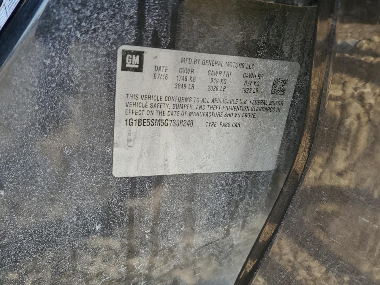 2016 Chevrolet Cruze VIN 1G1BE5SM5G7308248 Copart auction photo, front end damage thumbnail 14