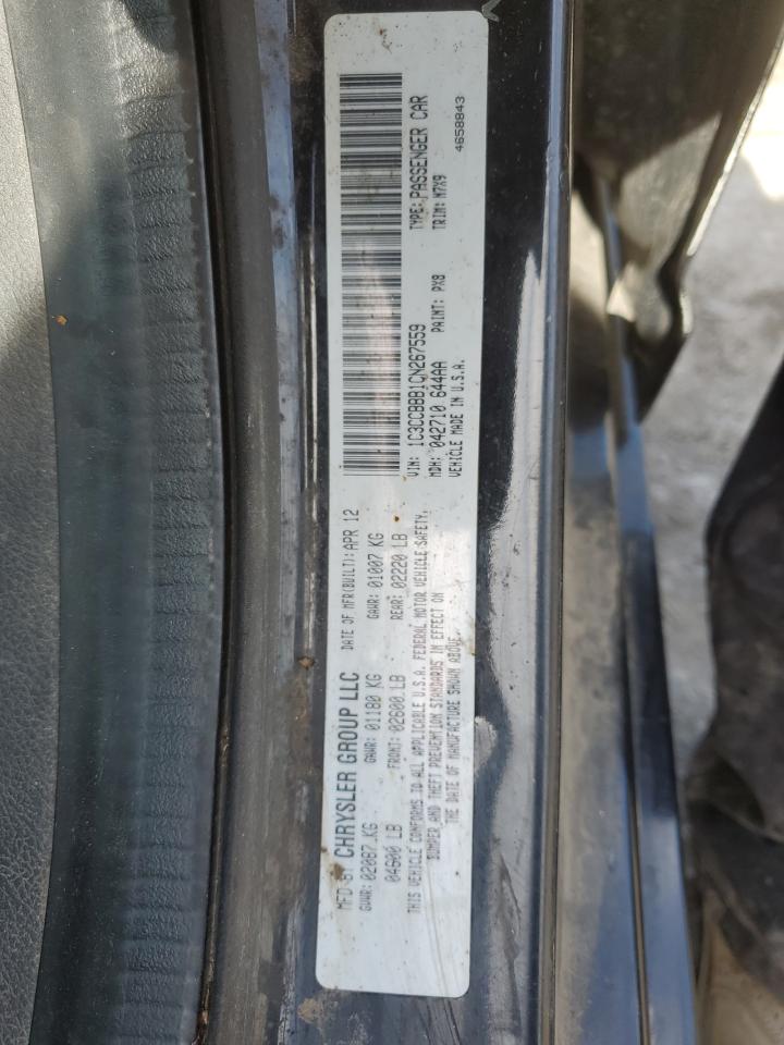 2012 Chrysler 200 VIN 1C3CCBBB1CN267559 Copart auction photo, water/flood / front end damage thumbnail 12