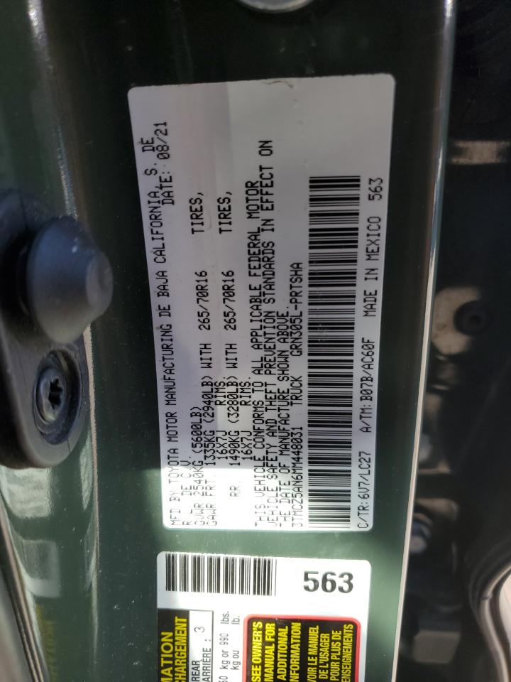 2021 Toyota Tacoma VIN 3TMCZ5AN6MM448031 Copart auction photo, rollover damage thumbnail 13