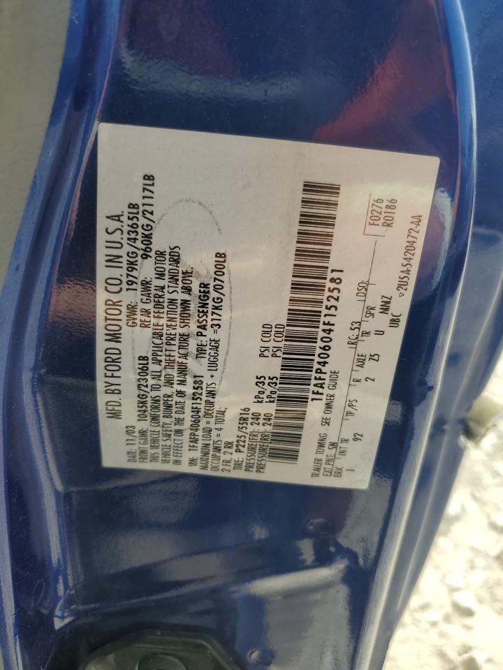 2004 Ford Mustang VIN 1FAFP40604F152581 Copart auction photo, side damage thumbnail 12