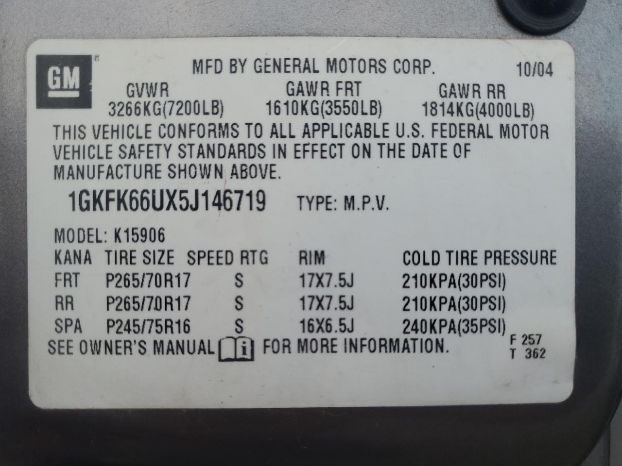2005 GMC Yukon VIN 1GKFK66UX5J146719 Copart auction photo, front end / side damage thumbnail 12
