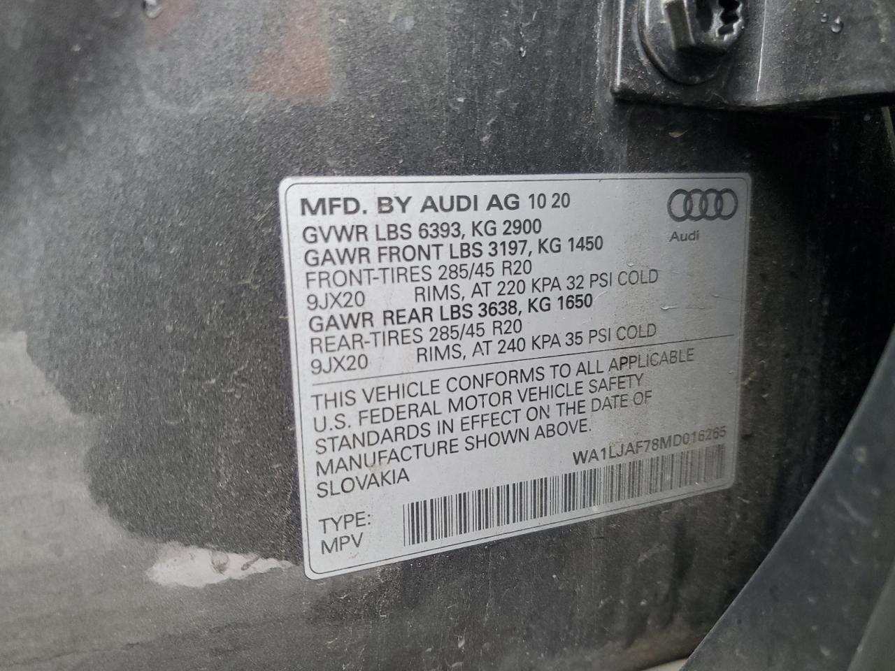 2021 Audi Q7 VIN WA1LJAF78MD016265 Copart auction photo, front end damage thumbnail 13