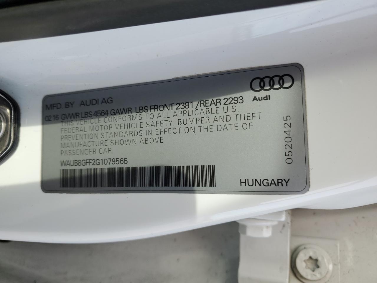 2016 Audi A3 VIN WAUB8GFF2G1079565 Copart auction photo, front end / mechanical damage thumbnail 12