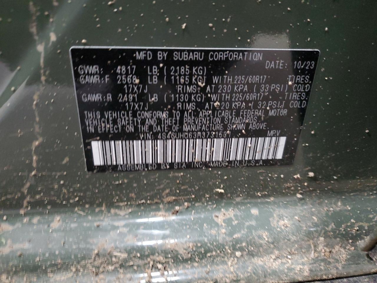 2024 Subaru XV VIN 4S4GUHU63R3731531 Copart auction photo, front end / undercarriage damage thumbnail 12