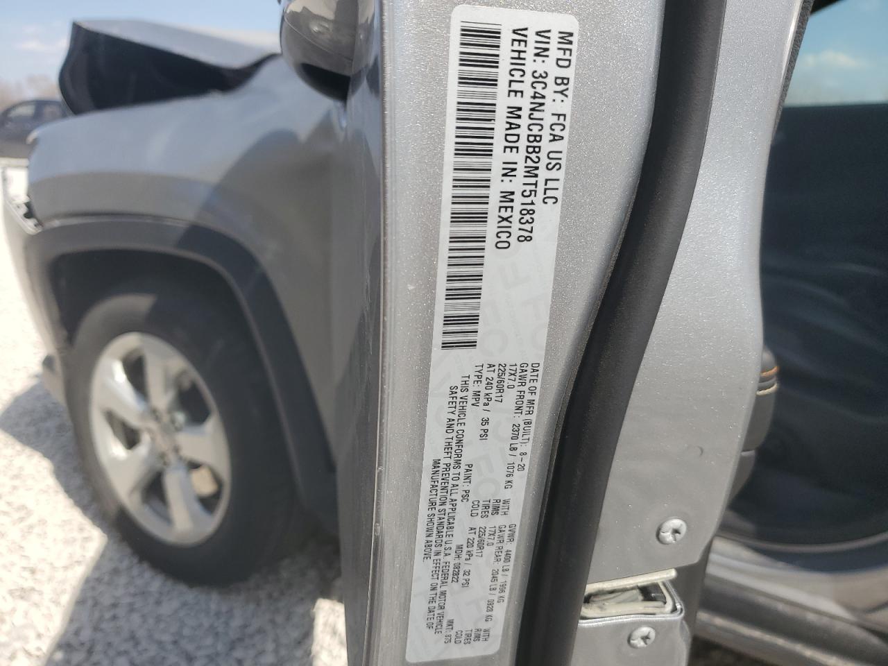 2021 Jeep Compass VIN 3C4NJCBB2MT518378 Copart auction photo, front end damage thumbnail 16